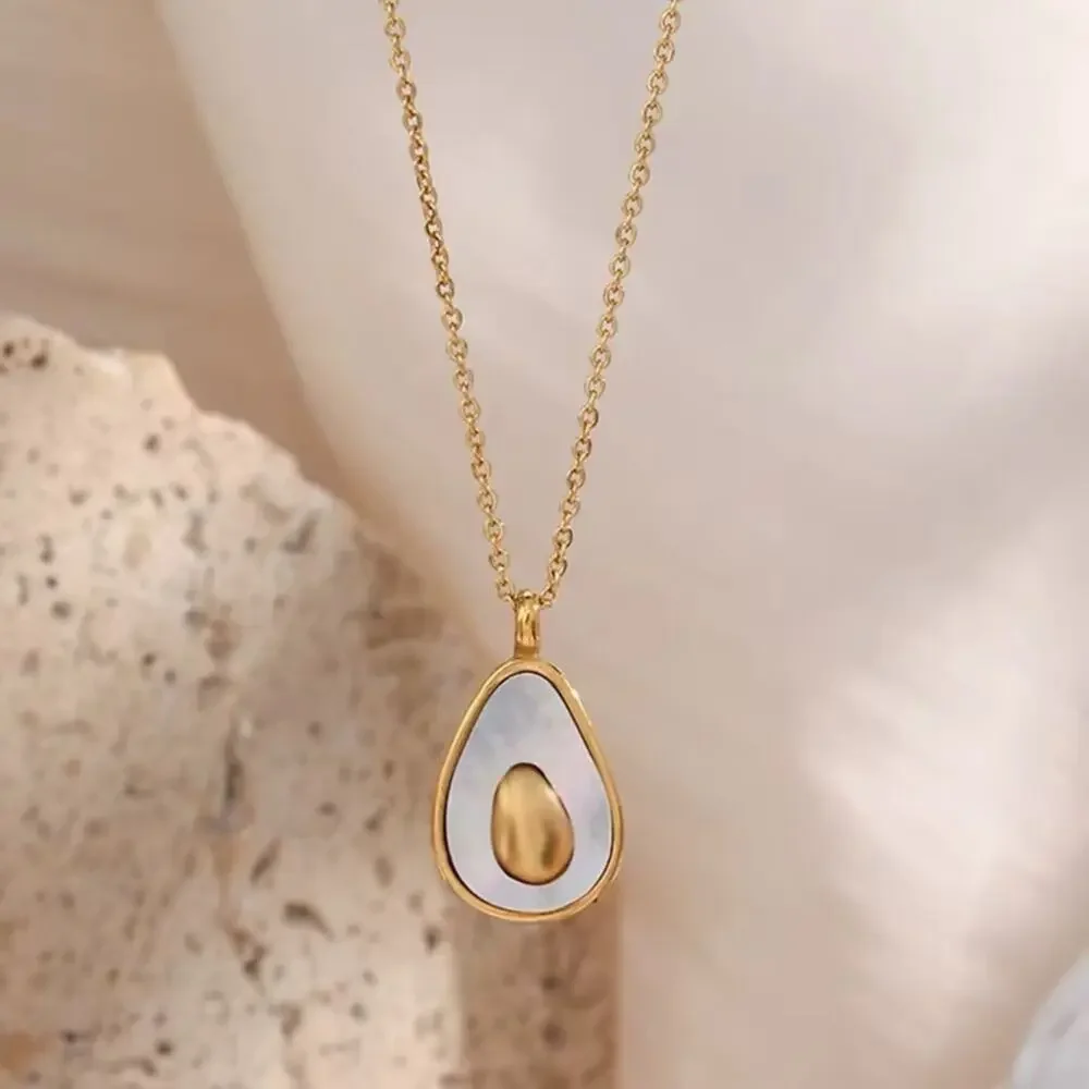 NWT 18K Yellow Gold Plated Stainless Steel Avocado Pendant Necklace